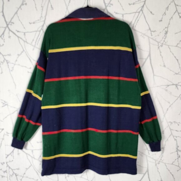 Woolaby 100% Australian Merino Wool Colorblock Stripe Polo Long Sleeve - Picture 3 of 4